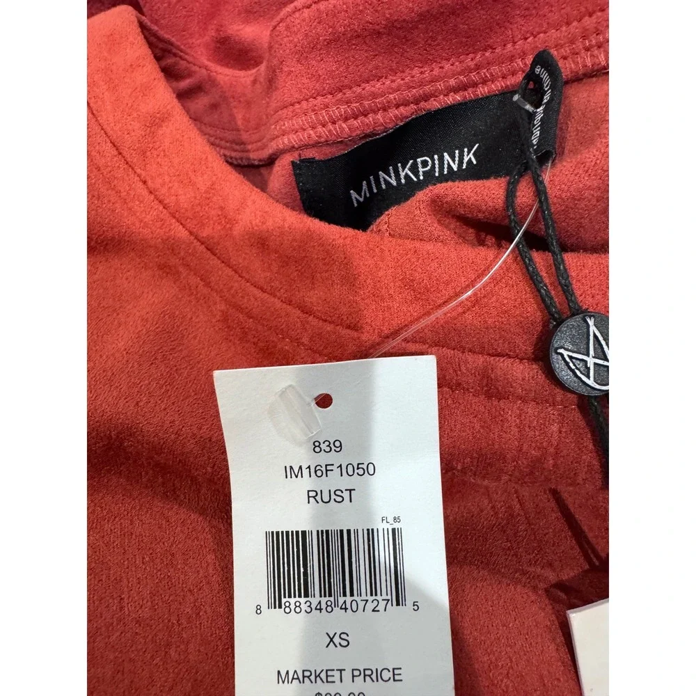 NWT MINKPINK Now or Never Rust Suede Effect T-Shirt‎ Dress XS Casual